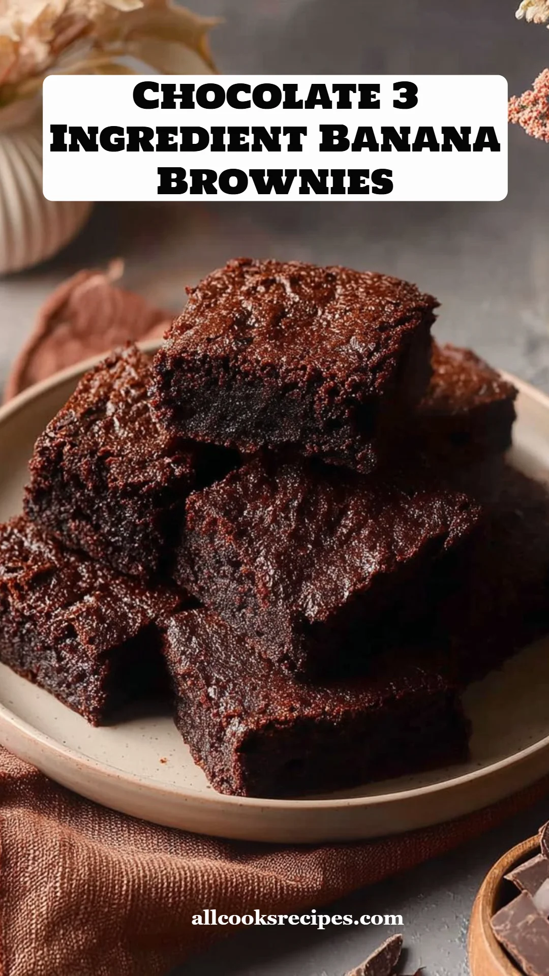 Chocolate 3 Ingredient Banana Brownies