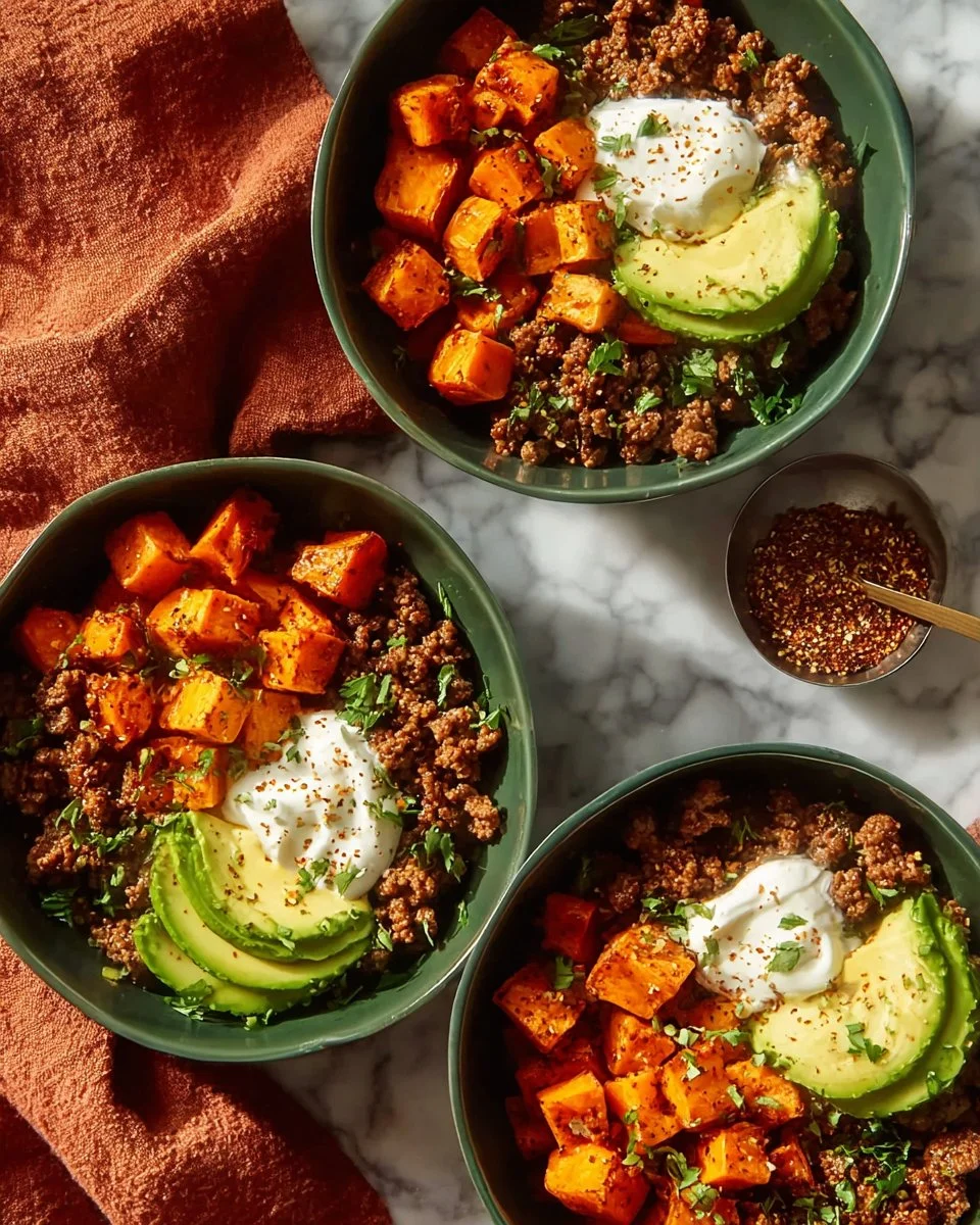 Cottage Cheese Ground Beef Bowl with fresh veggies and seasonings