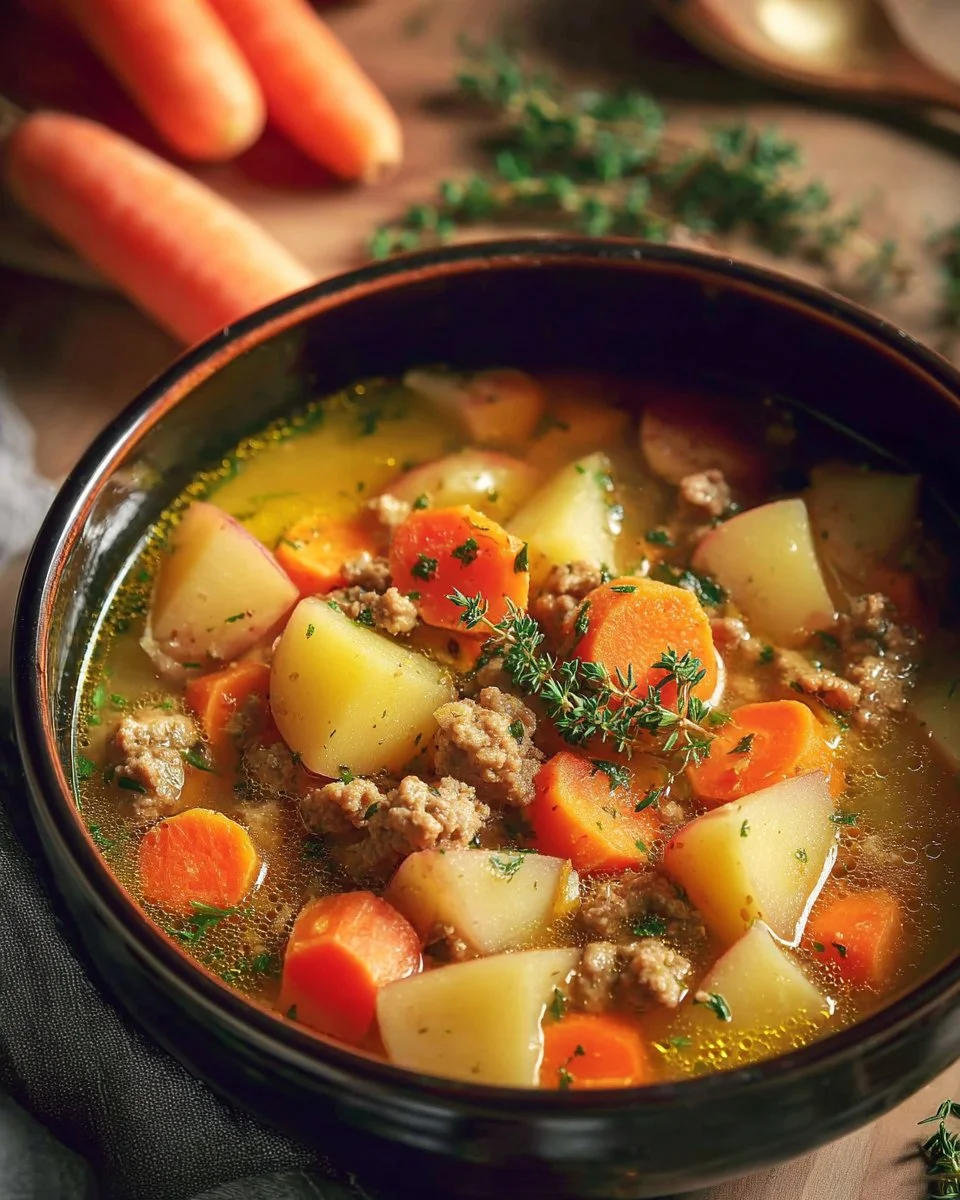 Delicious crockpot ground turkey soup filled with vegetables and spices