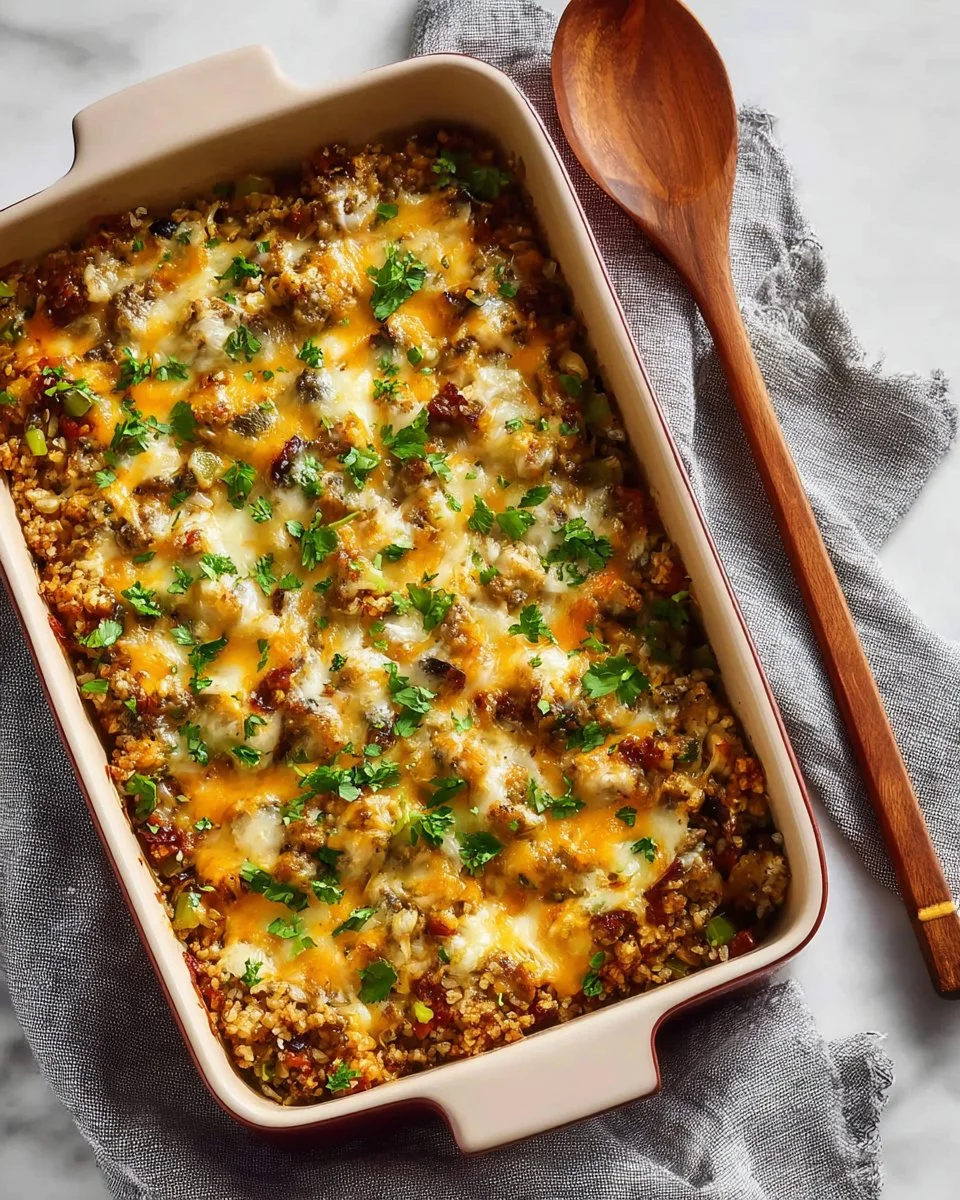 Irresistible gluten free ground turkey casserole served in a baking dish