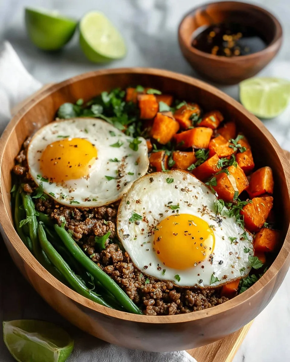Juicy Ground Turkey with Green Beans and Sweet Potato