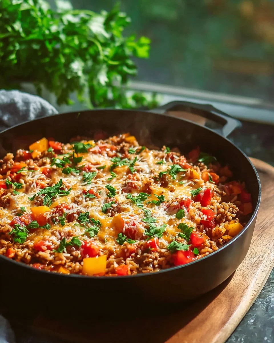 Dish of quick unstuffed bell peppers with ground turkey on a plate