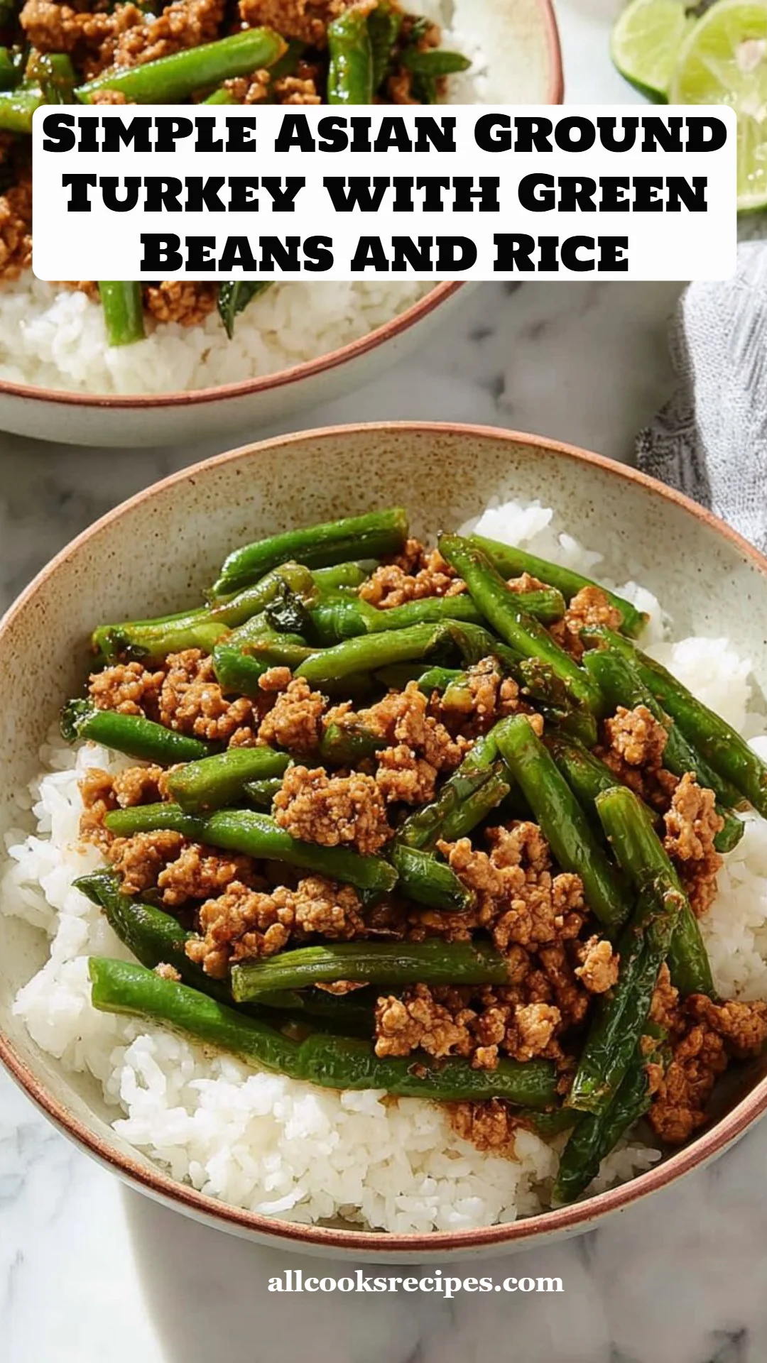Simple Asian Ground Turkey with Green Beans and Rice