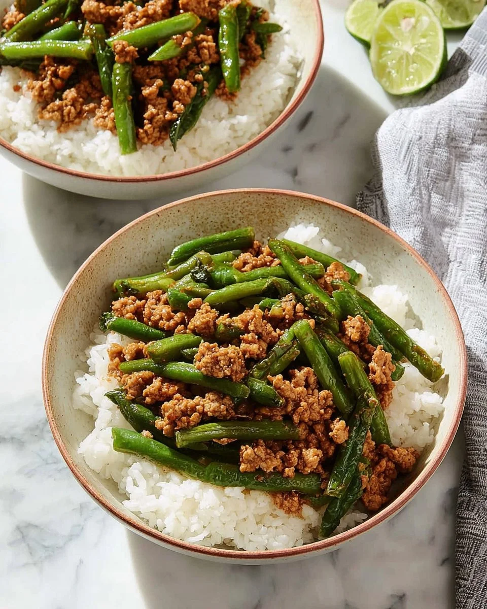 Simple Asian Ground Turkey with Green Beans and Rice
