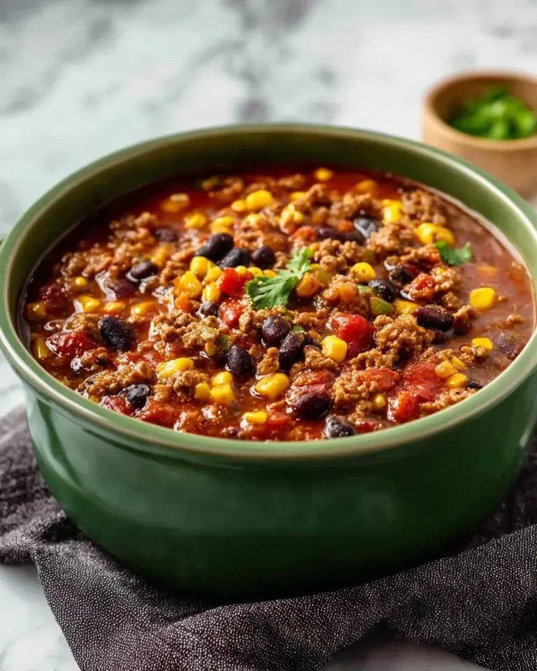 Delicious slow cooker turkey chili in a bowl topped with fresh cilantro