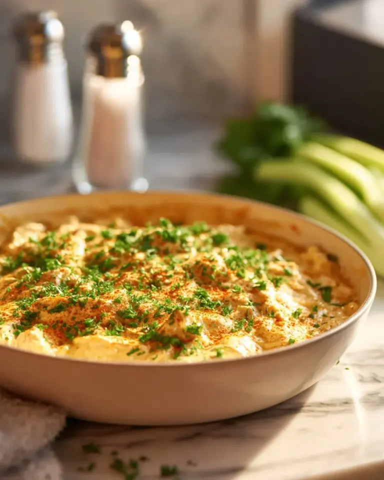 AIP Buffalo Chicken Dip served in a bowl with tortilla chips for dipping
