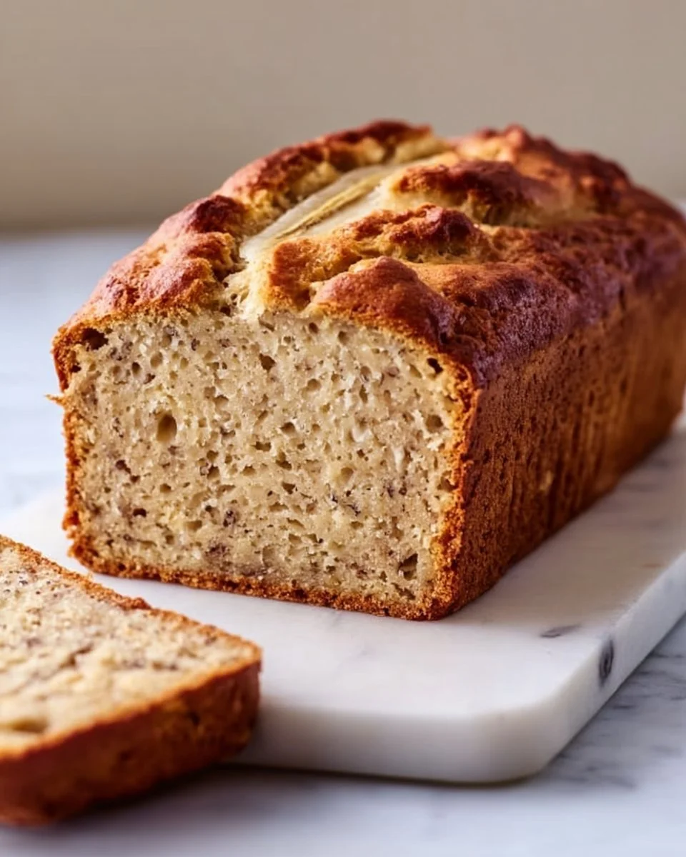 Slice of banana bread made with almond flour on a wooden table