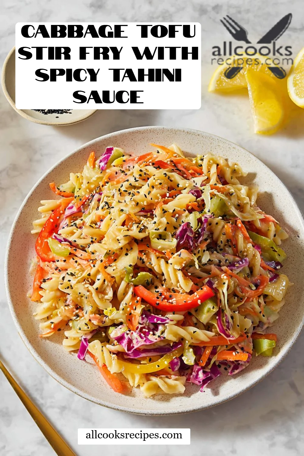 Cabbage Tofu Stir Fry With Spicy Tahini Sauce