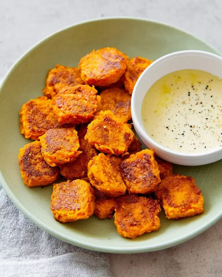 Crispy carrot fritters on a plate garnished with herbs