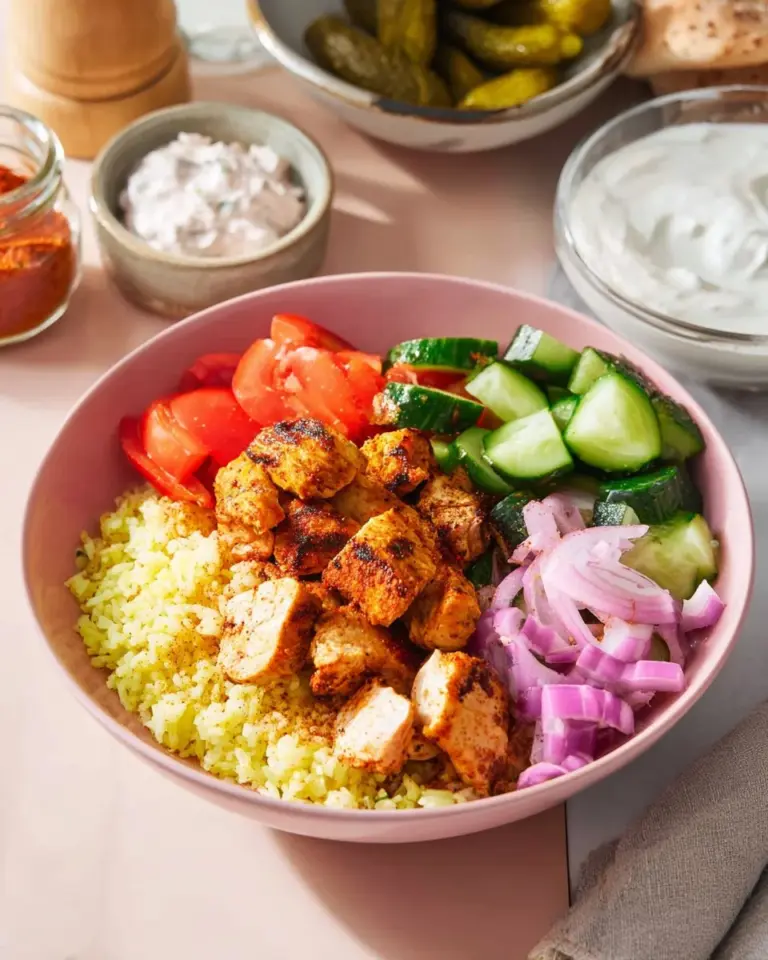 Delicious Chicken Shawarma Bowl with fresh ingredients and savory spices.