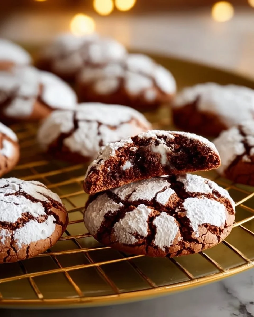 A plate of rich Chocolate Espresso Crinkle Cookies with a crinkled surface.