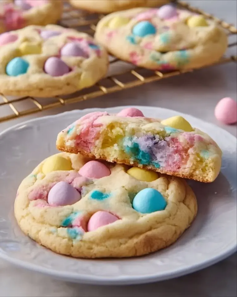 Easter Funfetti Cookies topped with colorful sprinkles on a plate