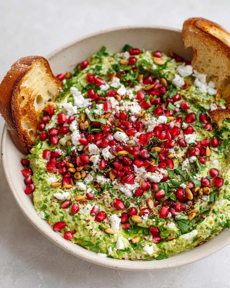 Healthy green pea dip served with fresh vegetables and crackers