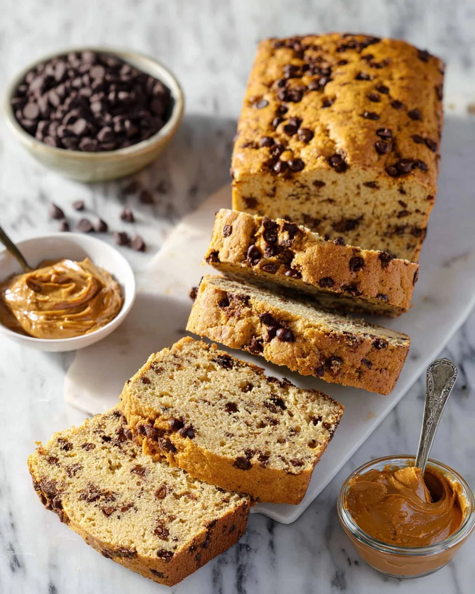 Slice of Healthy Chocolate Chip Sweet Potato Bread on a wooden board