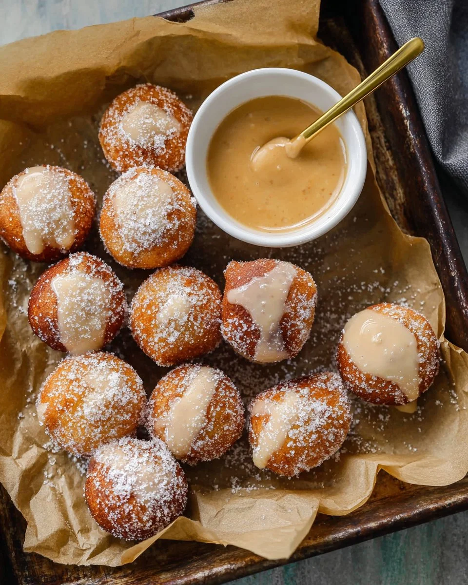 Healthy pumpkin donut holes topped with maple glaze on a white plate.