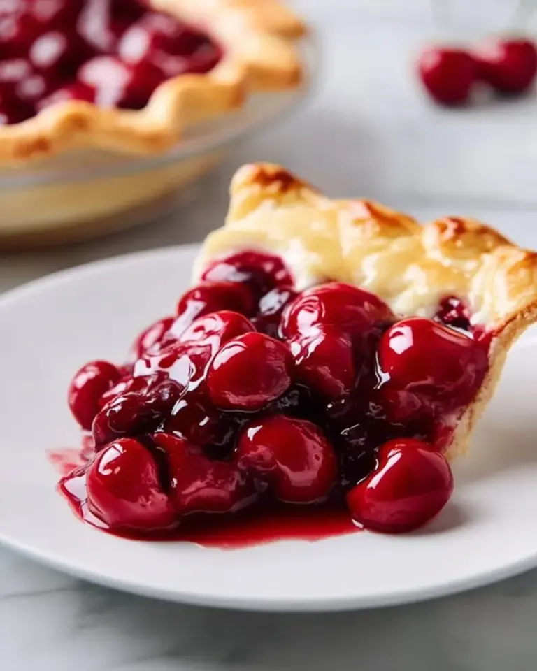 Homemade cherry pie filling in a bowl with fresh cherries and ingredients