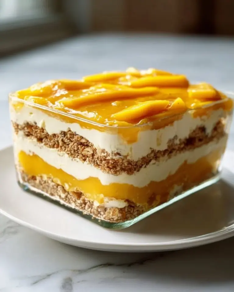 Delicious Mango Float dessert topped with fresh mango slices and whipped cream