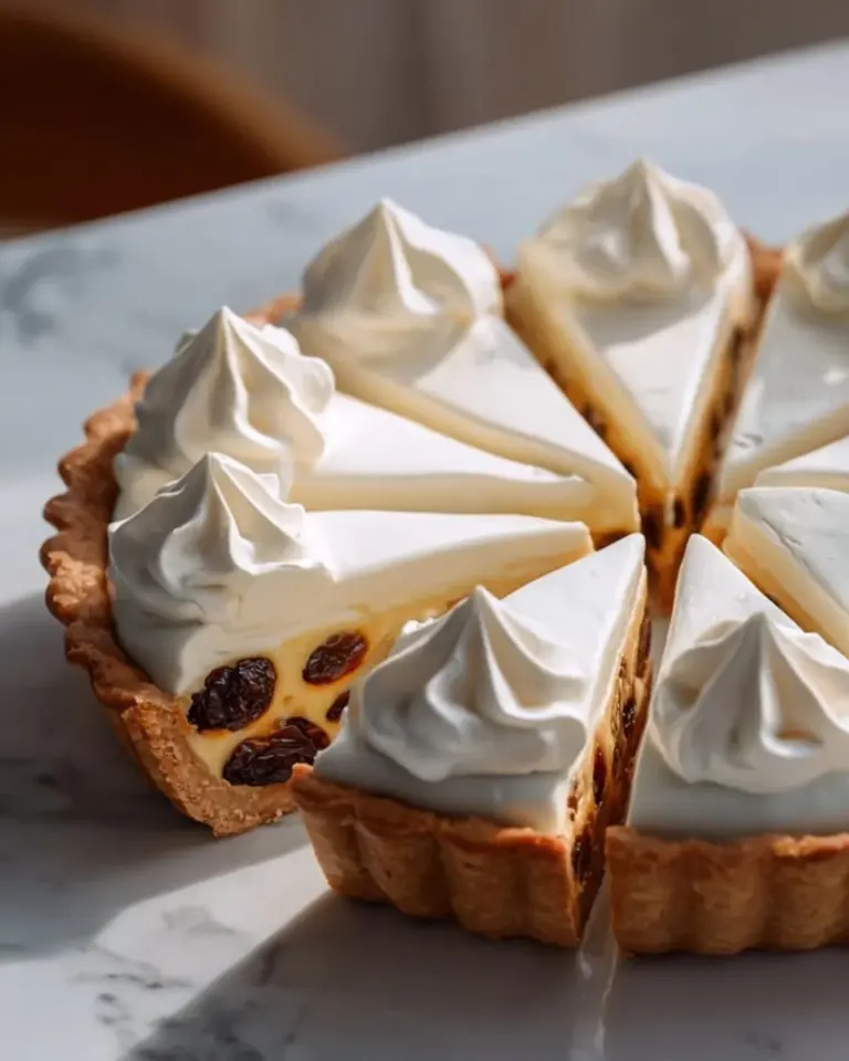 Delicious slice of Sour Cream Raisin Pie with a creamy filling and raisins