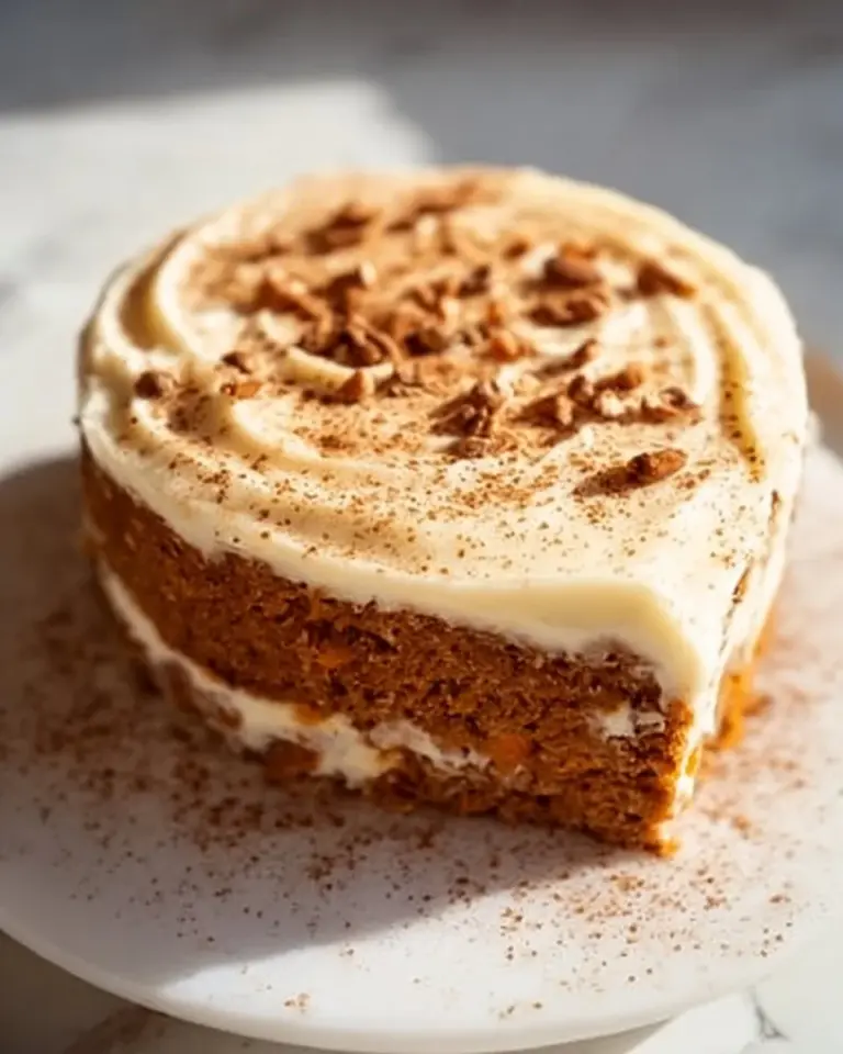 Delicious spiced carrot cake with cream cheese frosting and walnuts