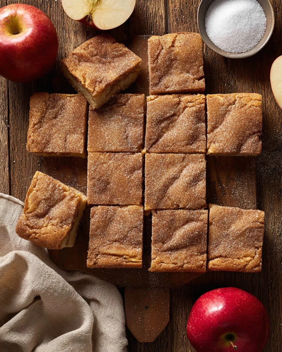 Freshly baked Apple Cider Blondies with a drizzle of caramel