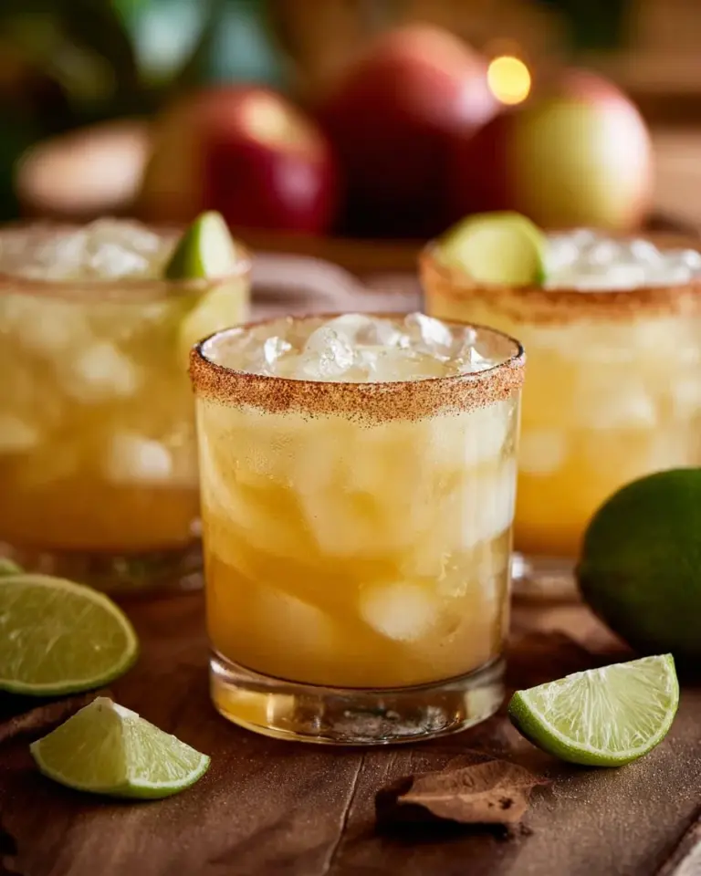 Apple Cider Margarita garnished with cinnamon and apple slices
