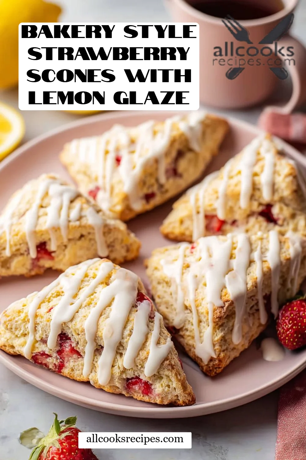 Bakery Style Strawberry Scones with Lemon Glaze