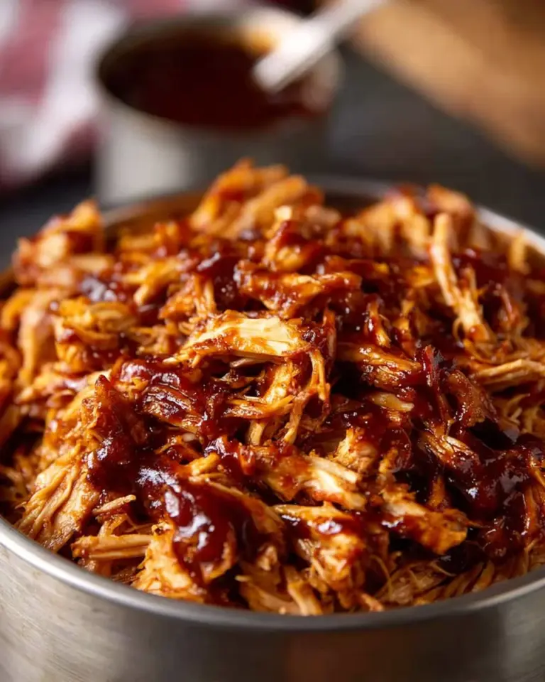 Delicious BBQ Shredded Chicken served on a bun with coleslaw.