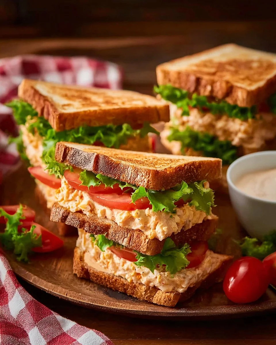 Delicious Buffalo Chicken Dip Sandwich topped with creamy sauce and fresh ingredients.