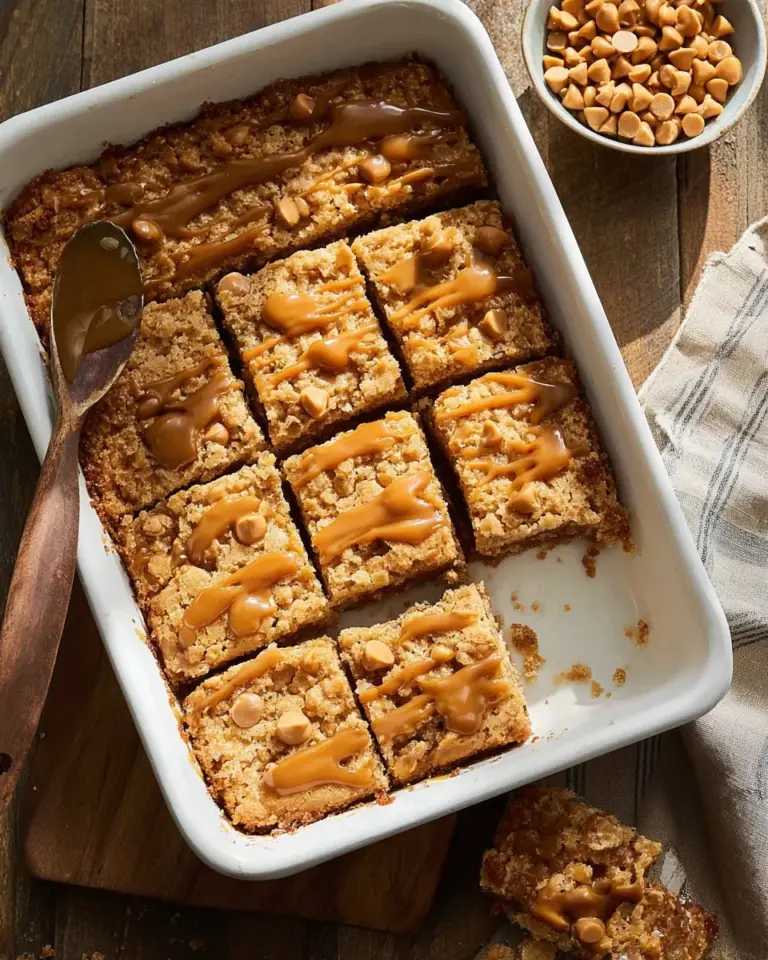 Delicious butterscotch oatmeal bars on a wooden table