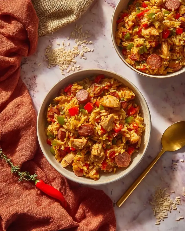 Hearty Cajun Chicken Thigh Jambalaya with vibrant vegetables and spices