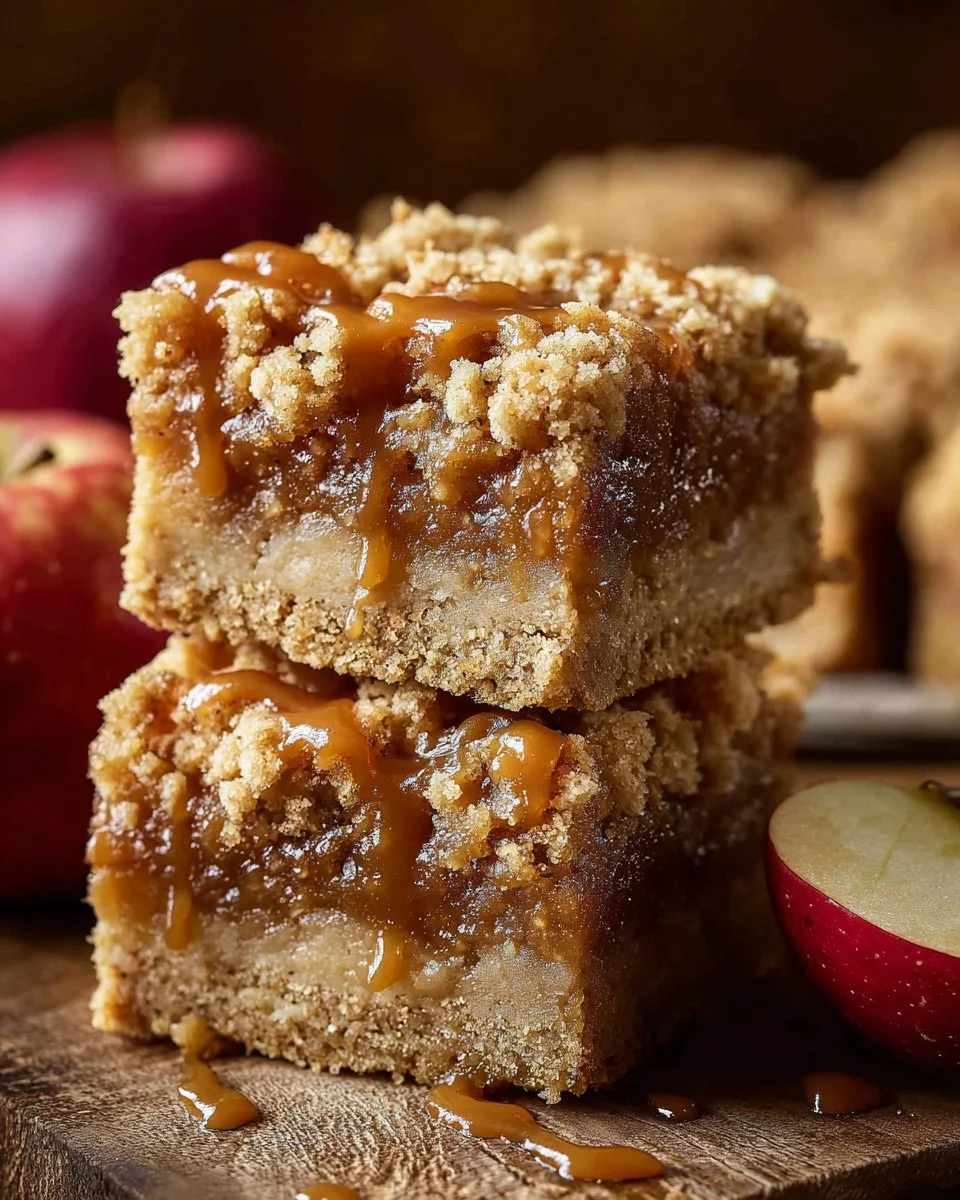 Delicious caramel apple crumb cake with a crunchy topping and caramel drizzle