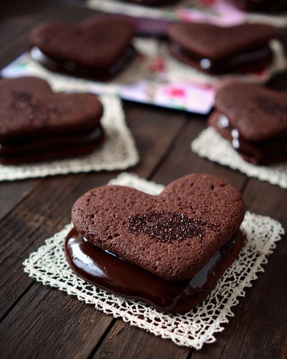 Delicious Chocolate Fudge Sandwich Cookies stacked on a plate