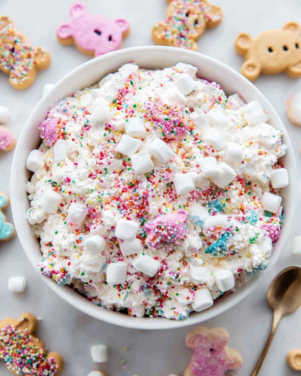 Delicious Circus Cookie Salad with colorful frosting and cookie pieces