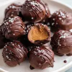 Homemade cookie dough bites on a plate with chocolate chips