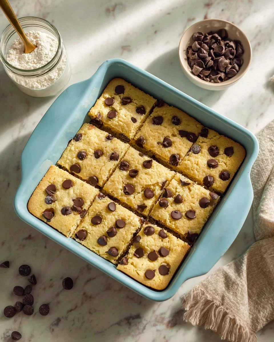 Cottage Cheese Cookie Dough Brownies topped with chocolate drizzle