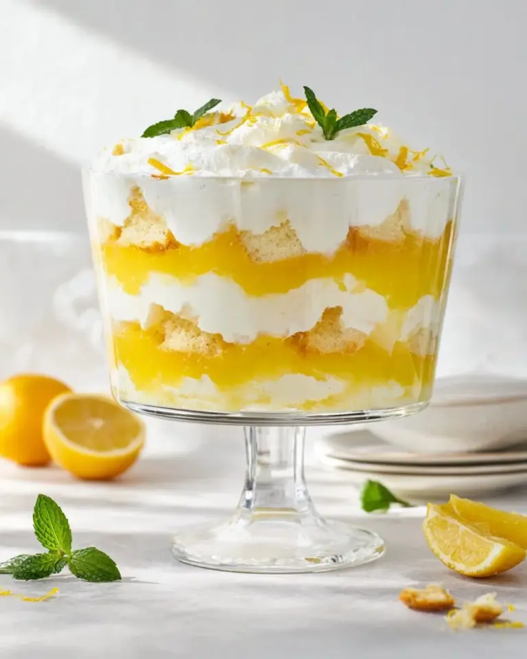 Layered creamsicle trifle dessert with orange cake and vanilla pudding