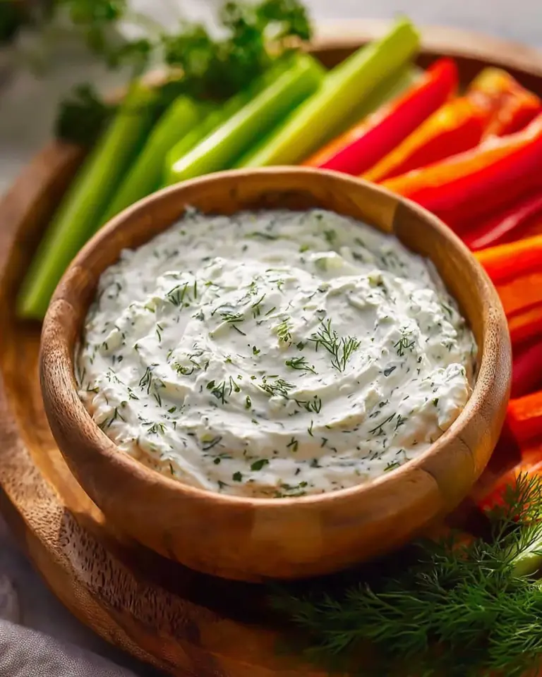 Delicious creamy Greek yogurt dip served in a bowl with fresh vegetables