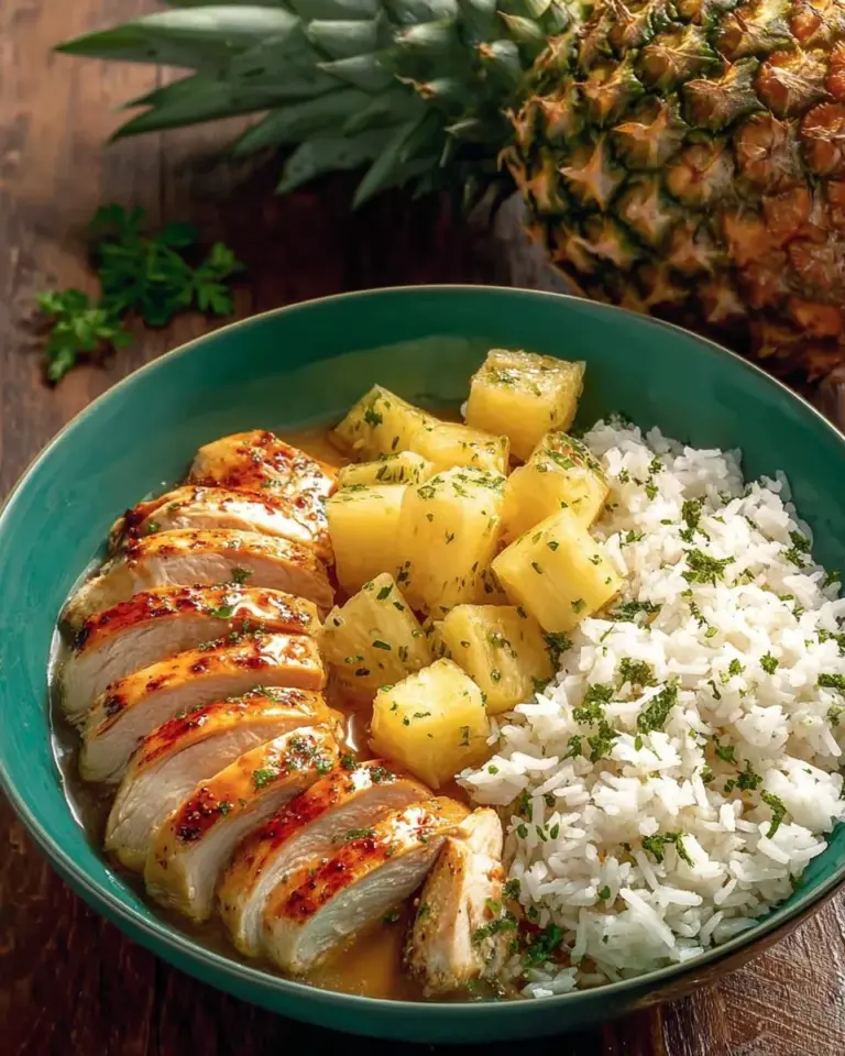 Delicious crockpot pineapple chicken dish served with rice and vegetables