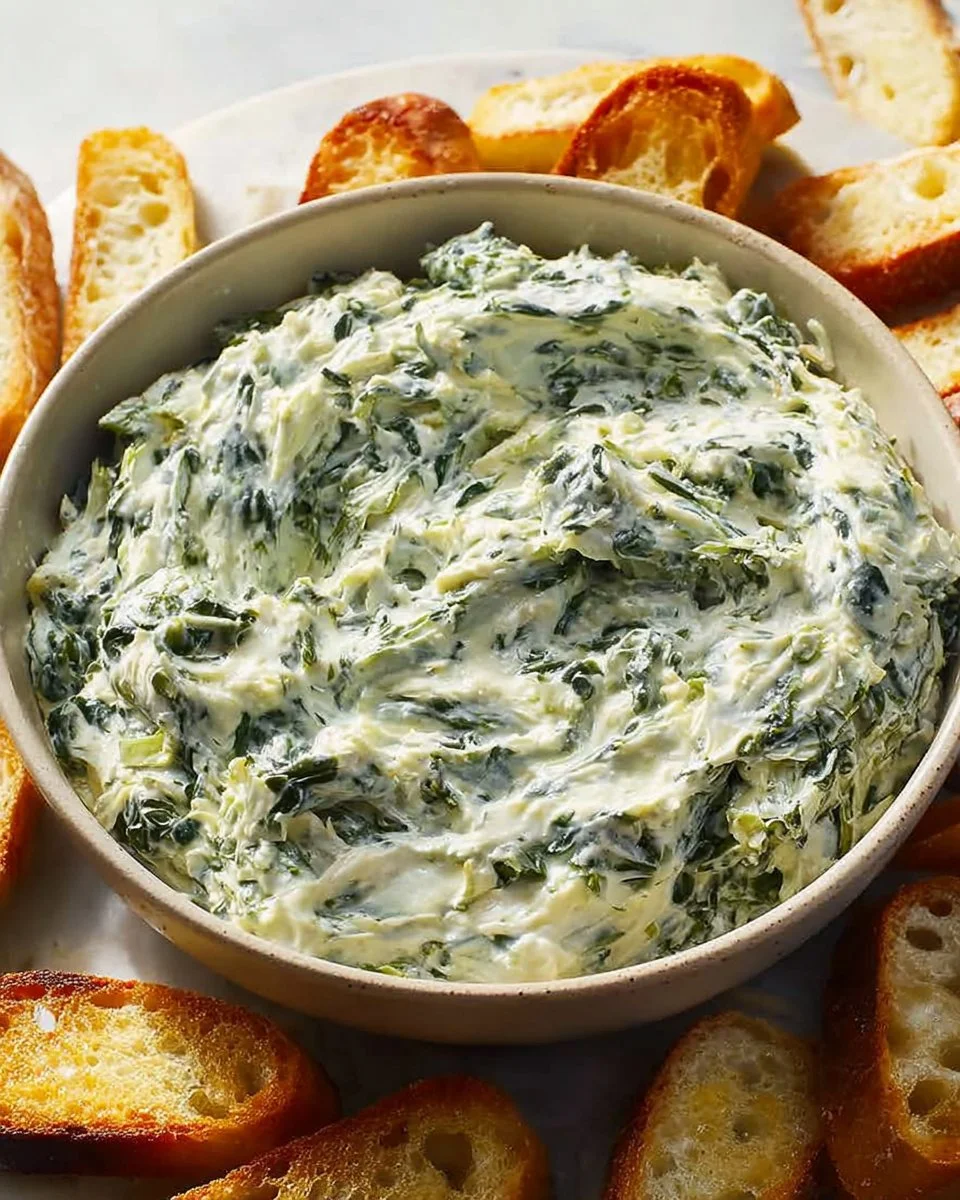 Creamy Crockpot spinach artichoke dip served in a bowl with chips