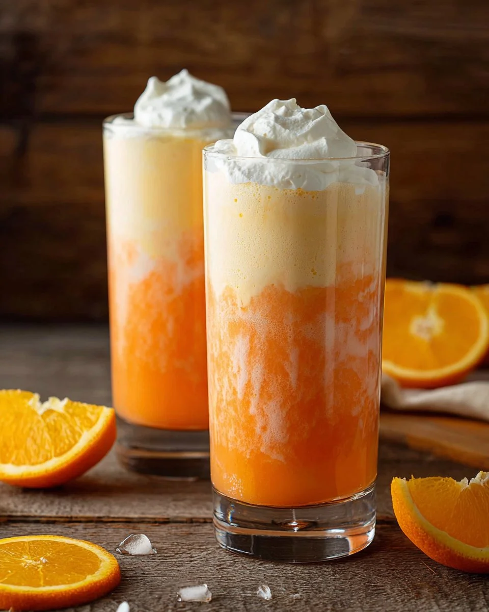 Delicious Dirty Creamsicle Float served in a glass with orange and soda layers