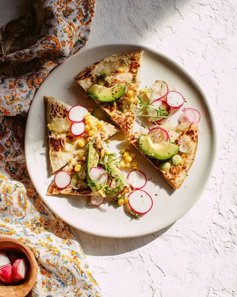 Delicious homemade quesadillas served on a plate with fresh toppings