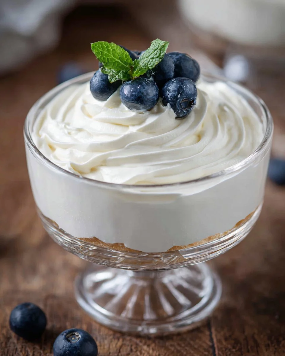 Bowl of easy cheesecake mousse topped with berries