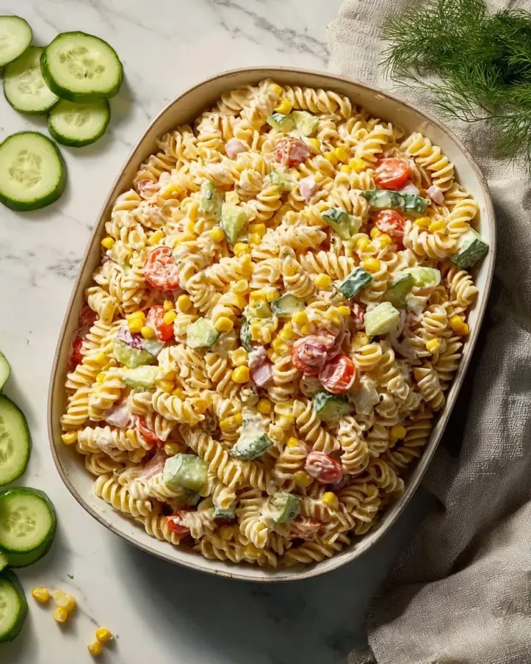 High protein tuna pasta salad with cottage cheese for a healthy meal