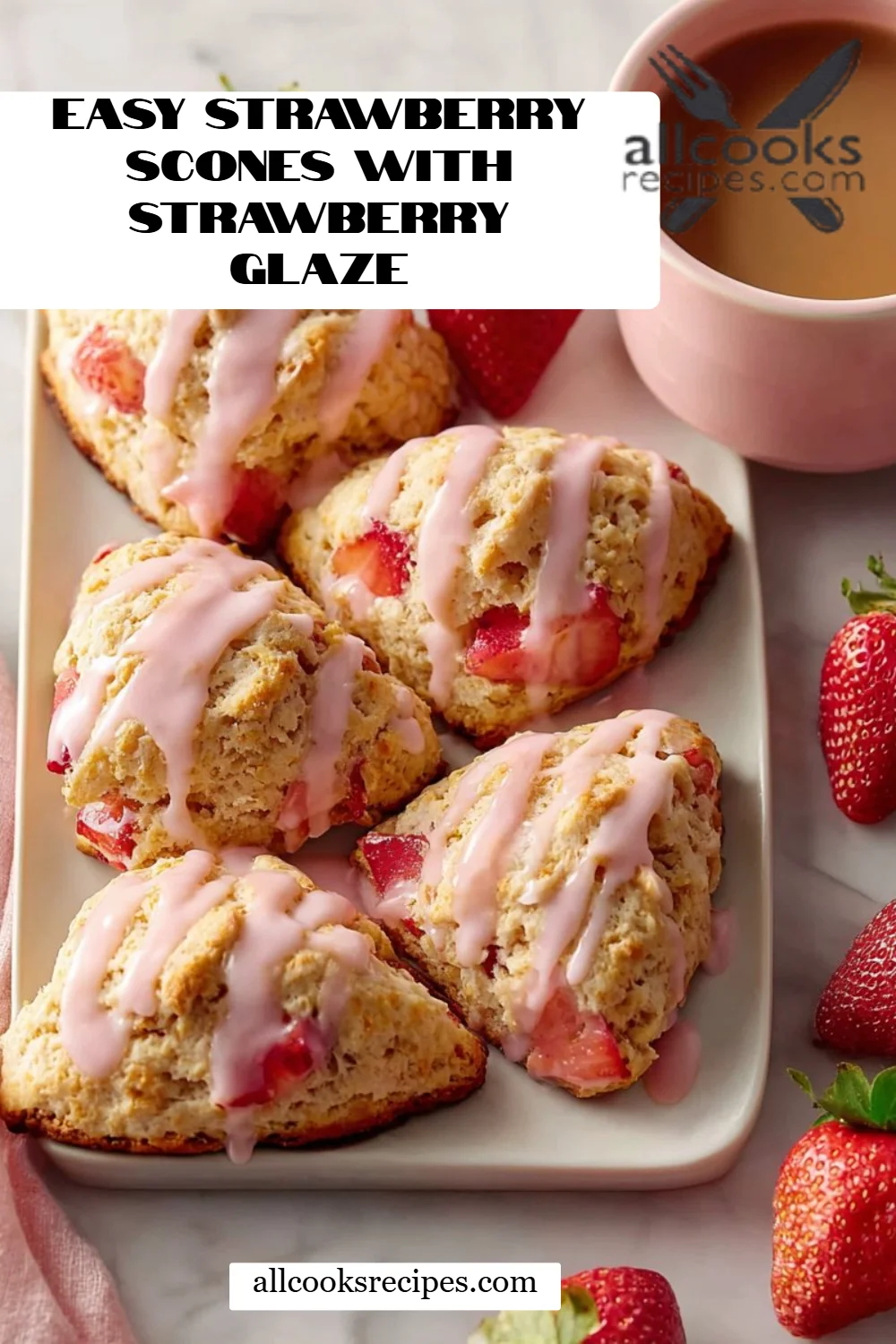 Easy Strawberry Scones with Strawberry Glaze