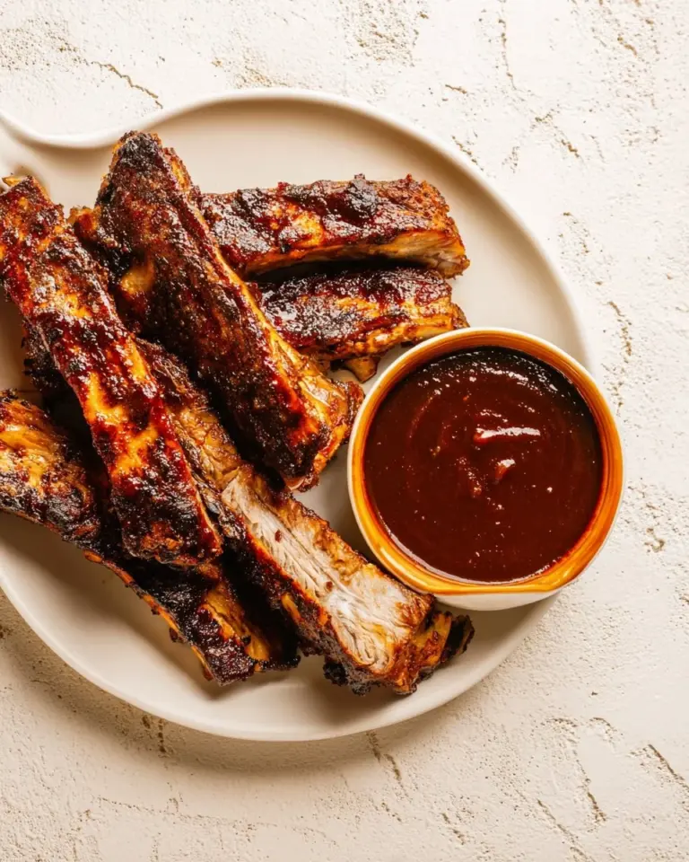 Delicious falls-off-the-bone oven-baked spare ribs served on a plate