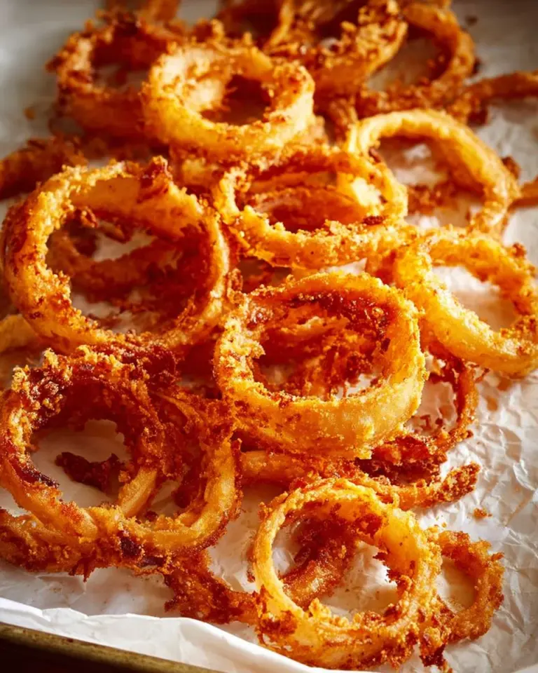 Crispy and flaky onion rings served as a delicious snack or appetizer.