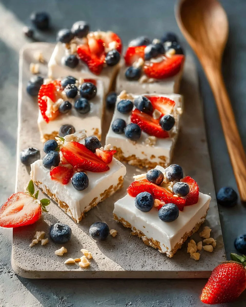 Colorful frozen yogurt bark with protein powder and toppings, ready to enjoy.