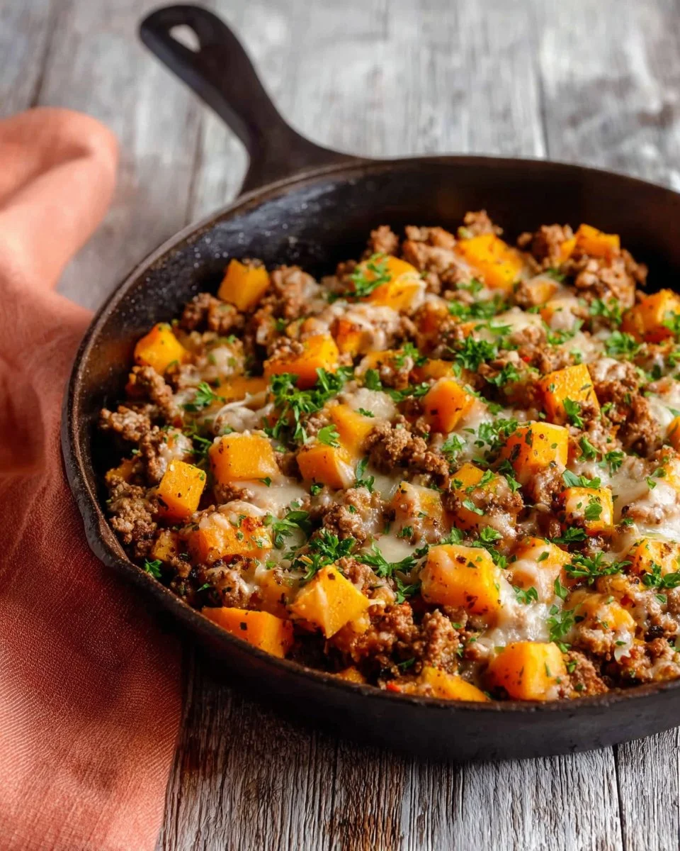 Ground Turkey and Sweet Potato Skillet in a colorful serving dish