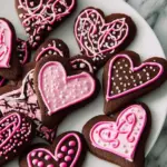 Heart-shaped chocolate sugar cookies for Valentine's Day