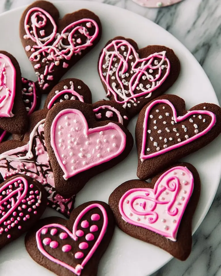 Heart-shaped chocolate sugar cookies for Valentine's Day